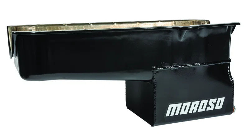 Moroso 20160, Pre-80 Chevrolet Small Block (w/Driver Side Dipstick) Wet Sump 7qt 9.5in Steel Oil Pan - Blk