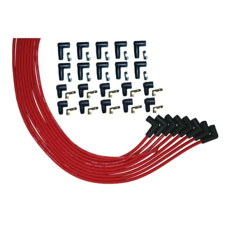 Moroso 52005, V8 Universal 90 Deg Plug HEI And Non-HEI Ultra Spark Plug Wire Set - Red