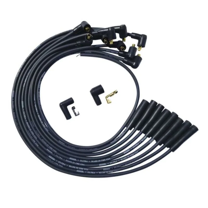 Moroso 51041, BBC Over Valve Cover Str Plug & 90 Non-HEI Unsleeved Ultra Spark Plug Wire Set - Black