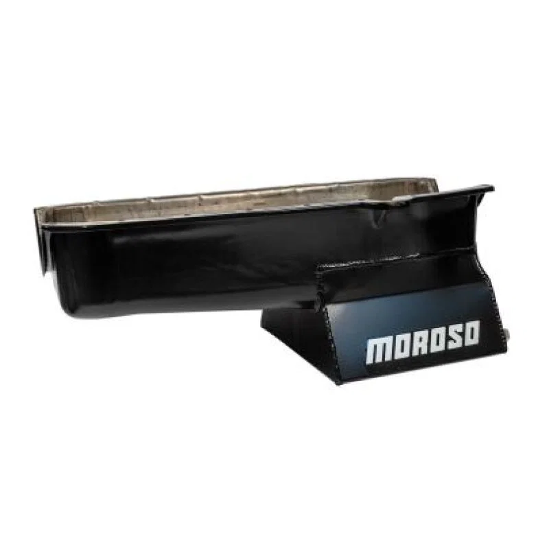Moroso 20190, Pre-80 Chevrolet SBC (w/Driver Side Dipstick) Wet Sump 7qt 8.25in Steel Oil Pan - Black