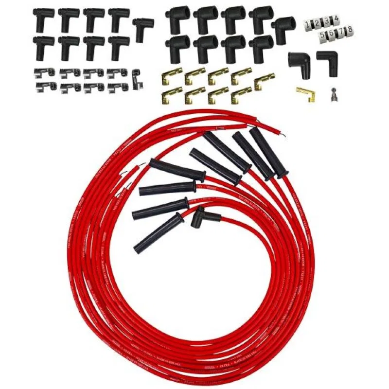 Moroso 52046, Universal HEI & Non-HEI Style Caps Ultra 350 8mm Multi-Angle Boot Spark Plug Wire Set - Red