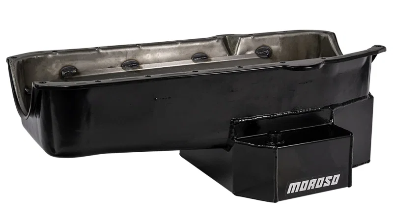 Moroso 21814, 80-85 Chevy Small Block/Dart (w/2 Pc Seal) Road Race Wet Sump 7qt 7.5in Steel Oil Pan - Black