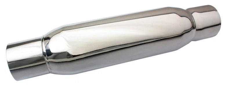 Moroso 94054, Spiral Flow Racing Muffler - 2.5in Inlet/Outlet - Reduced Noise Levels - Stainless Steel