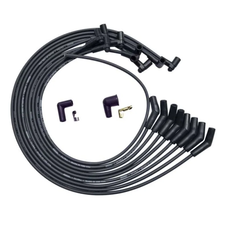 Moroso 51045, BBC Under Header 135 Deg Plug End HEI Dist Unsleeved Ultra Spark Plug Wire Set - Black