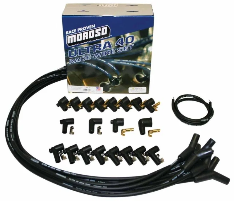 Moroso 73816, Universal Ignition Wire Set - Ultra 40 - Unsleeved - 135 Degree - Black