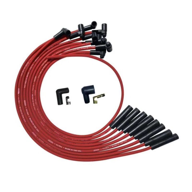 Moroso 52040, BBC Over Valve Cover Straight Plug Ends HEI Ultra Spark Plug Wire Set - Red