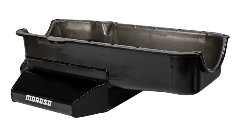 Moroso 21812, Pre-80 Chevrolet SBC (w/2 Pc Seal & Low Clearance) Wet Sump 7qt 7in Steel Oil Pan - Black