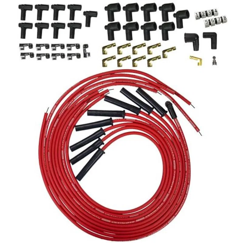 Moroso 73764, Universal HEI/Non-HEI Style Caps Ultra 40 8mm Multi-Angle Boot Spark Plug Wire Set - Red