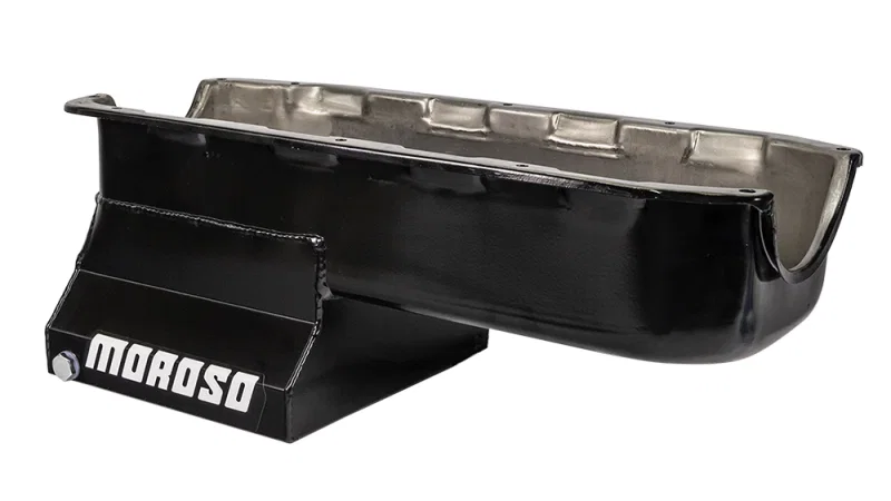 Moroso 20196, Pre-85 Chevrolet SBC (w/2 Piece Rear Main Seal) Wet Sump 7qt 8.25in Steel Oil Pan - Black