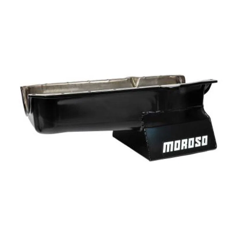 Moroso 20205, 1986+ Chevrolet SBC (w/1 Piece Rear Main Seal) Wet Sump 7qt 8.25in Steel Oil Pan - Black