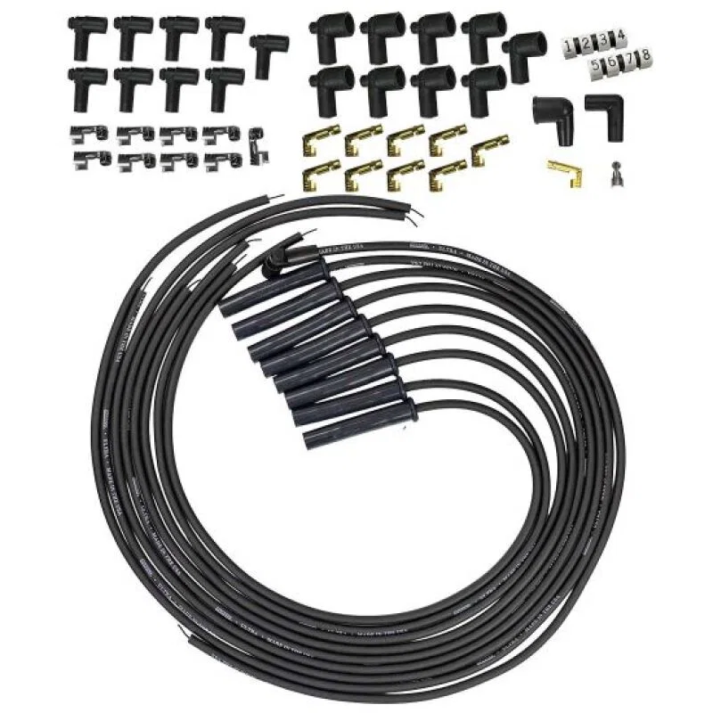 Moroso 51046, Universal HEI/Non-HEI Style Caps Ultra 350 8mm Multi-Angle Boot Spark Plug Wire Set - Black