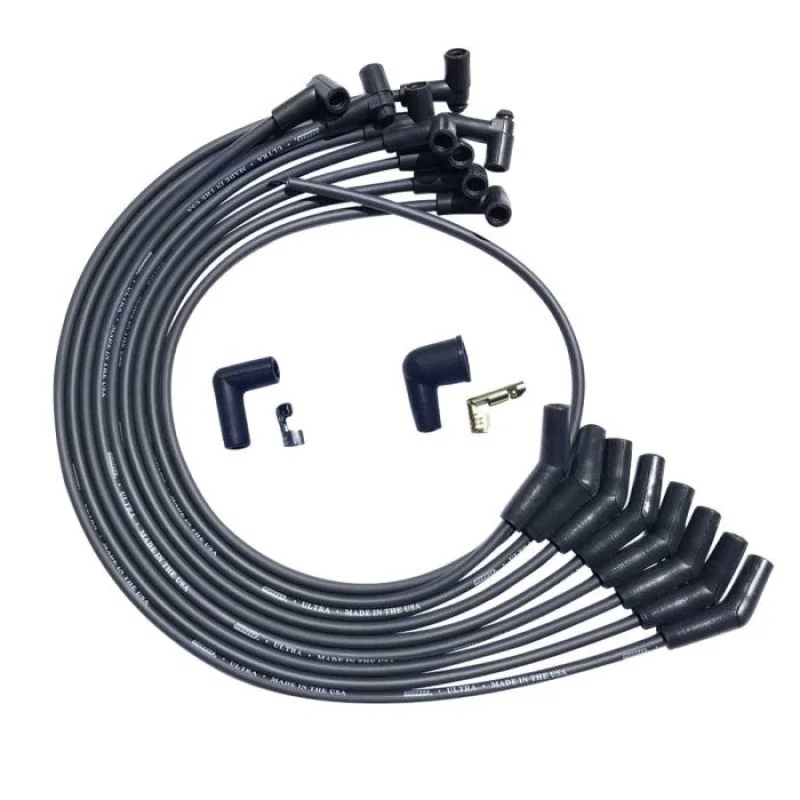 Moroso 51042, BBC Over Valve Cover 135 Deg Plug End HEI Dist Unsleeved Ultra Spark Plug Wire Set - Black