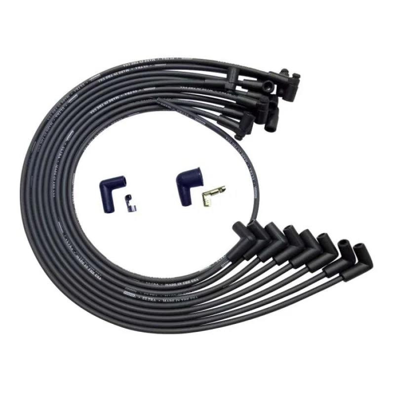 Moroso 51043, BBC Under Header 90 Deg Plug HEI Dist. Unsleeved Ultra Spark Plug Wire Set - Black