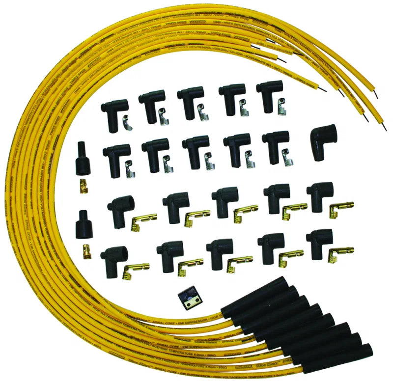 Moroso 73216, Universal Ignition Wire Set - Blue Max - Spiral Core - Unsleeved - Straight - Yellow