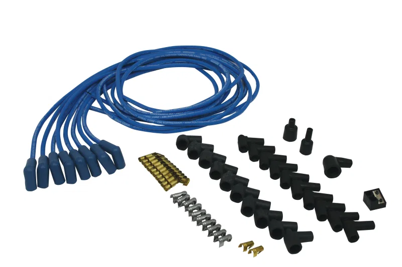 Moroso 73225, Universal Ignition Wire Set - Blue Max - Spiral Core - Unsleeved - 90 Degree - Blue