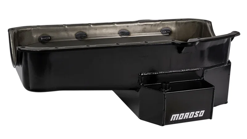 Moroso 21813, Pre-80 Chevrolet Small Block (w/2 Pc Seal) Road Race Wet Sump 7qt 7.5in Steel Oil Pan - Black
