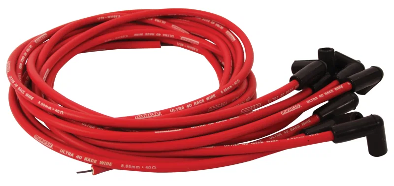 Moroso 73810, Universal Ignition Wire Set - Ultra 40 - Unsleeved - 90 Degree - Red