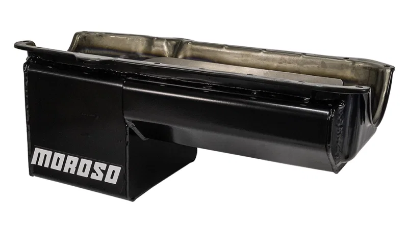 Moroso 21015, Pre-80 Chevrolet SBC/Dart Little M Power Pouch Wet Sump 7qt 8.25in Steel Oil Pan - Black