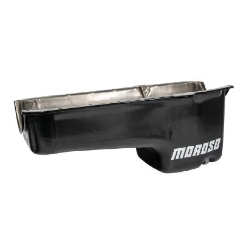 Moroso 20182, 1986+ Chevrolet SBC (w/Passenger Side Dipstick) Wet Sump 6qt 8.25in Steel Oil Pan - Black