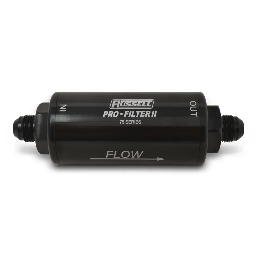 75 Series Pro-filter 2 8AN Male In/Out, 10 Micron Element With Black Finish