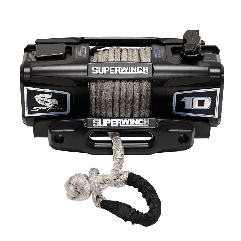 Superwinch 1155401, 10000 LBS 12V DC 3/8in x 54ft Synthetic Rope Scorpion 10000SR Winch - Black Powdercoat