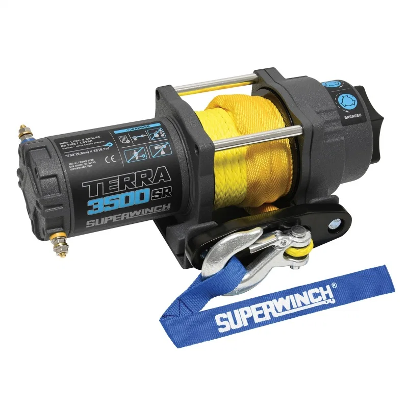 Superwinch 1135270, 3500 LBS 12V DC 7/32in x 32ft Synthetic Rope Terra 3500SR Winch - Gray Wrinkle
