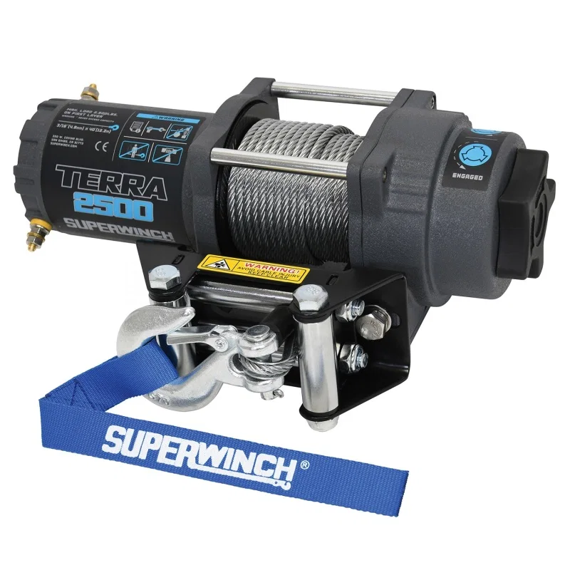 Superwinch 1125260, 2500 LBS 12V DC 3/16in x 40ft Steel Rope Terra 2500 Winch - Gray Wrinkle