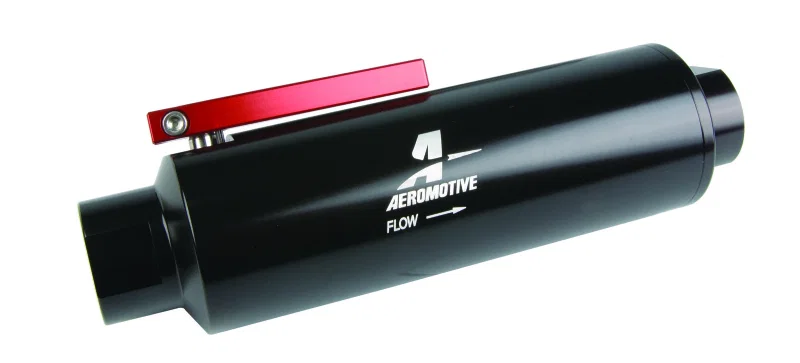 Aeromotive 12332, In-Line AN-12 Filter w/Shutoff Valve 100 Micron SS Element - Black Anodize Finish