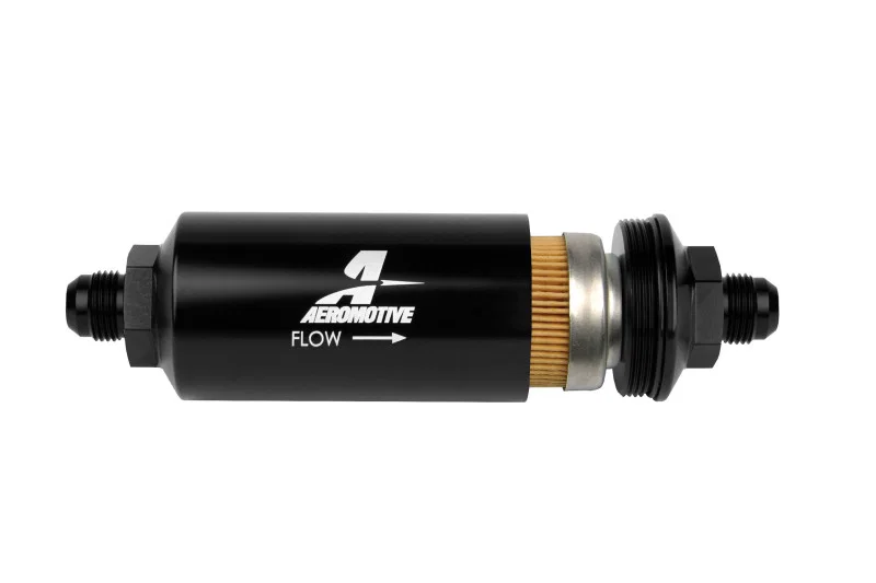 Aeromotive 12377, In-Line Filter - (AN -8 Male) 10 Micron Fabric Element Bright Dip Black Finish