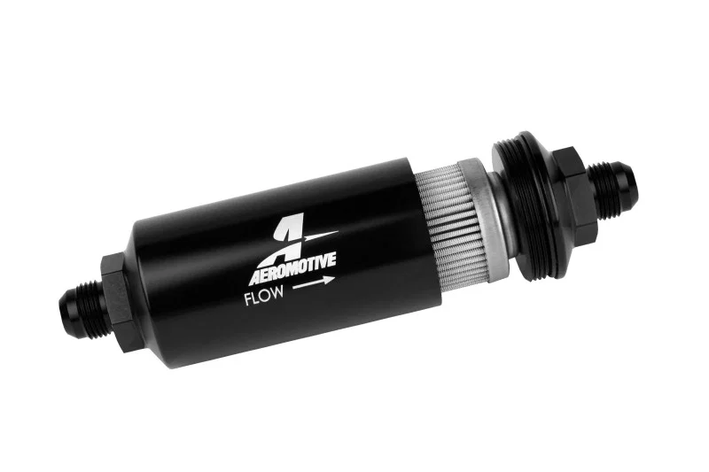 Aeromotive 12378, In-Line Filter - (AN -8 Male) 40 Micron Stainless Mesh Element Bright Dip Black Finish