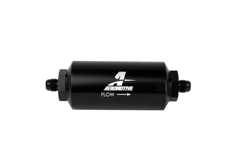 Aeromotive 12345, In-Line Filter - (AN-6 Male) 10 Micron Microglass Element Bright Dip Black Finish