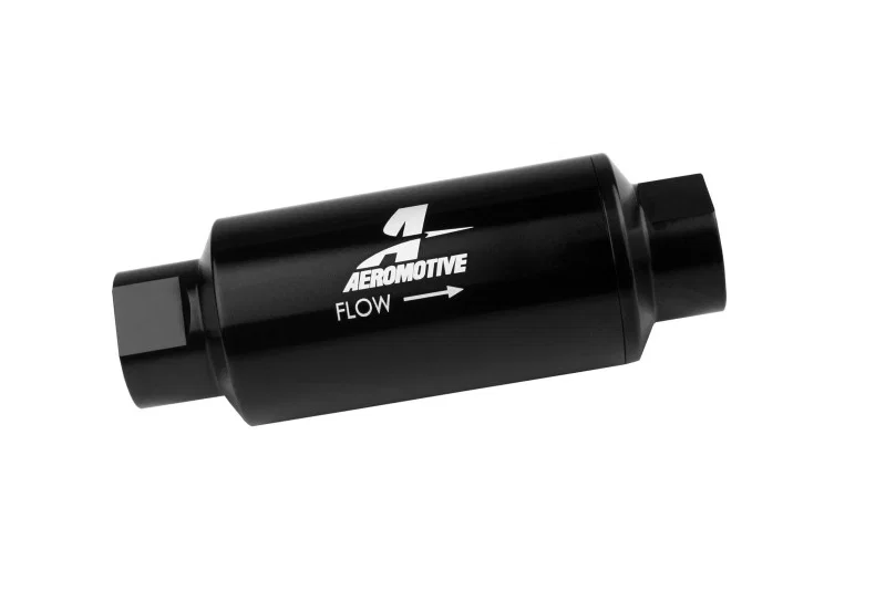 Aeromotive 12330, In-Line Fuel Filter 40-M Stainless Mesh Element ORB-10 Port (Bright-Dip Black) 2in. OD