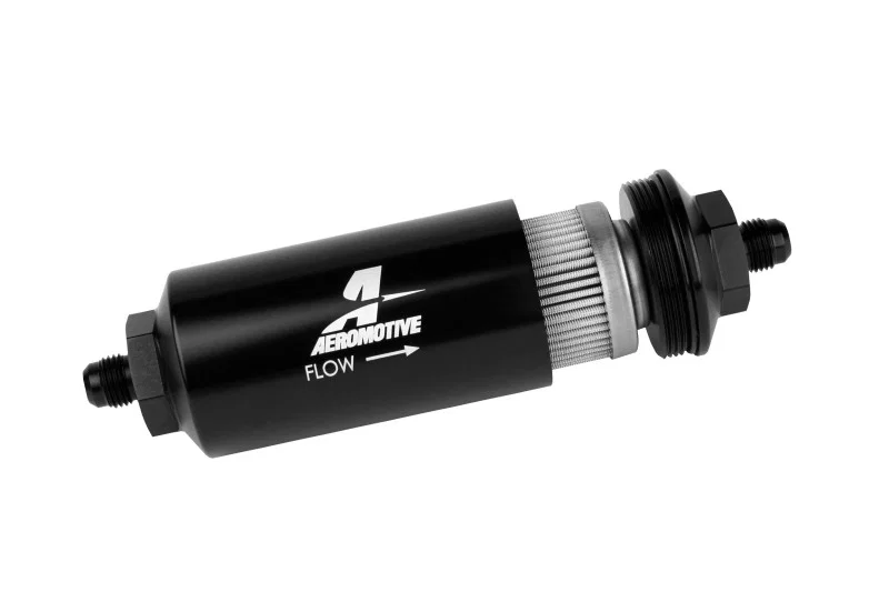Aeromotive 12348, In-Line Filter - (AN-6 Male) 40 Micron Stainless Mesh Element Bright Dip Black Finish