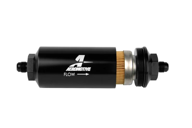 Aeromotive 12347, In-Line Filter - (AN-6 Male) 10 Micron Fabric Element Bright Dip Black Finish