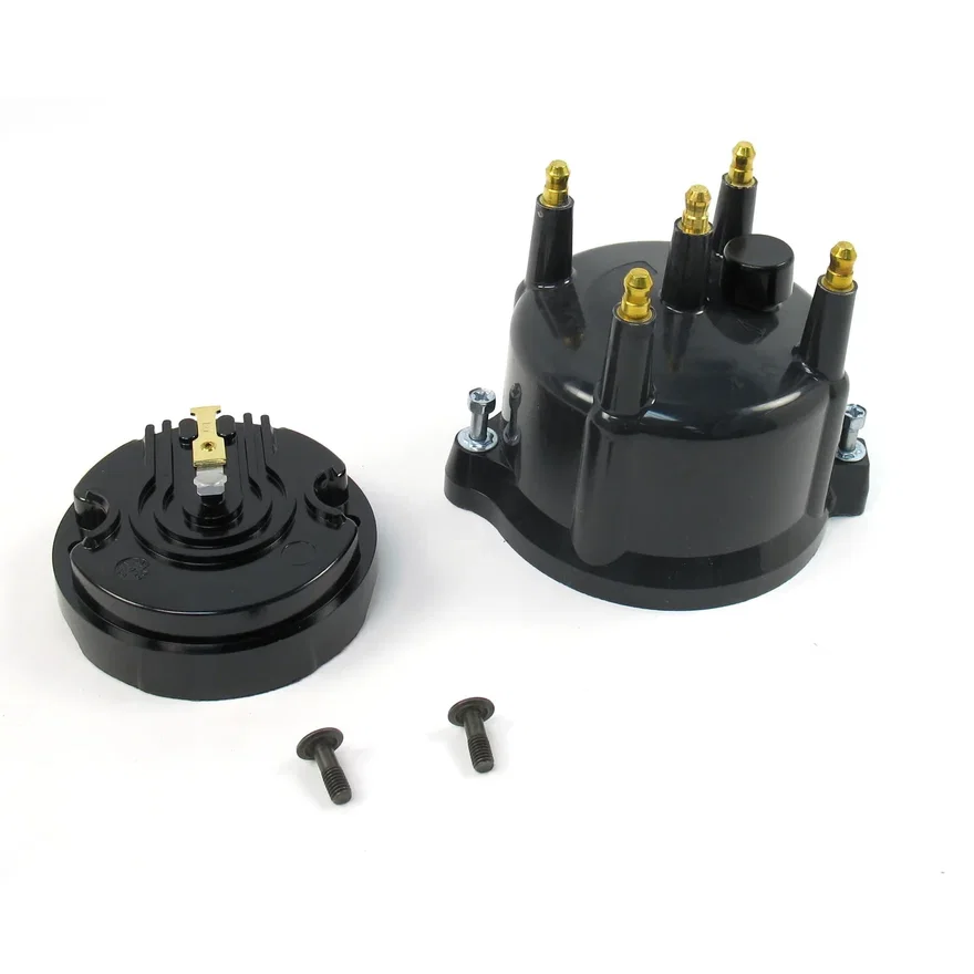 Pertronix D604710, REPLACEMENT CAP AND ROTOR KIT FOR 4-CYLINDER FLAME-THROWER BILLET VOLKSWAGEN DISTRIBUTORS. BLACK MALE STYLE CAP