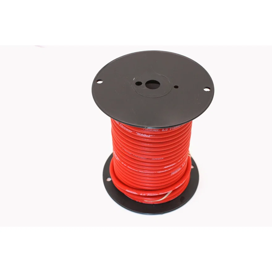 Pertronix 80S410, Flame-Thrower Spark Plug Wire 8mm Red with White Script 100 Foot Spool
