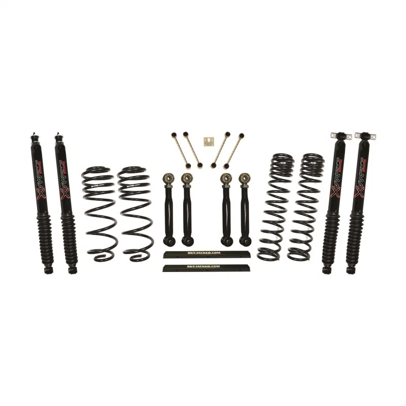 Skyjacker TJ403BPBLTX, 03-06 Jeep TJ 4in D-Rate Long Travel Kit w/ Adj. FR/RR Lower Flex Links/Black Max Shocks