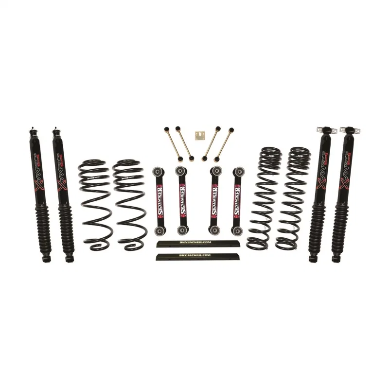 Skyjacker TJ403BPBLT, 03-06 Jeep TJ 4in D-Rate Long Travel Kit w/ OE FR/RR Lower Links/Black Max Shocks