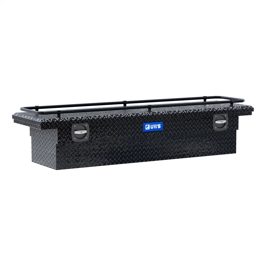 UWS SL-72-LP-BLK-R, Gloss Black Aluminum 72" Secure Lock Crossover Truck Tool Box, Low Profile, Rail
