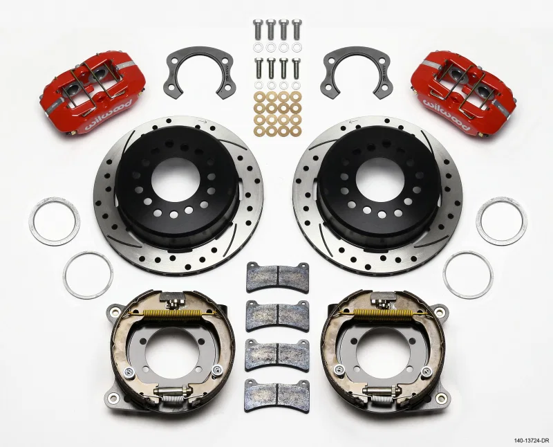 Wilwood 140-13724-DR, Dynapro Low-Profile 11.00in P-Brake Kit Drill-Red Ford 8.8 Special w/2.50in Offset-5 Lug