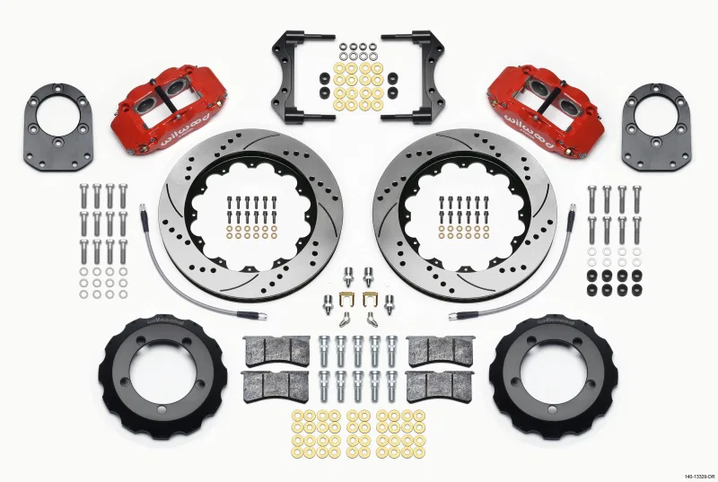 Wilwood 140-13329-DR, Narrow Superlite 4R Front Hat Kit 14.00in Drill Red 66-75 Ford Bronco Dana 30/44 w/Lines