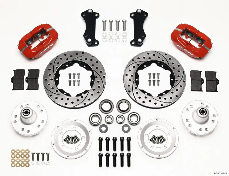 Wilwood 140-12305-DR, Forged Dynalite Front Kit 11.00in Drill-Red Heidts Tri -5 2 inch Drop Spindle