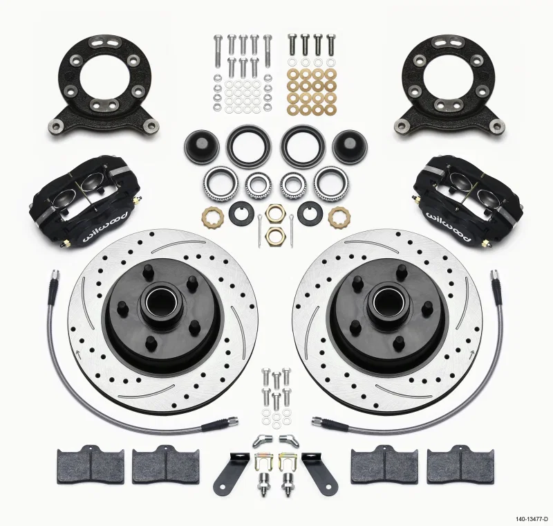 Wilwood 140-13477-D, Forged Dynalite-M Front Kit 11.30in 1 PC Rotor&Hub-Drill 70-73 Mustang Disc & Drum Spindle