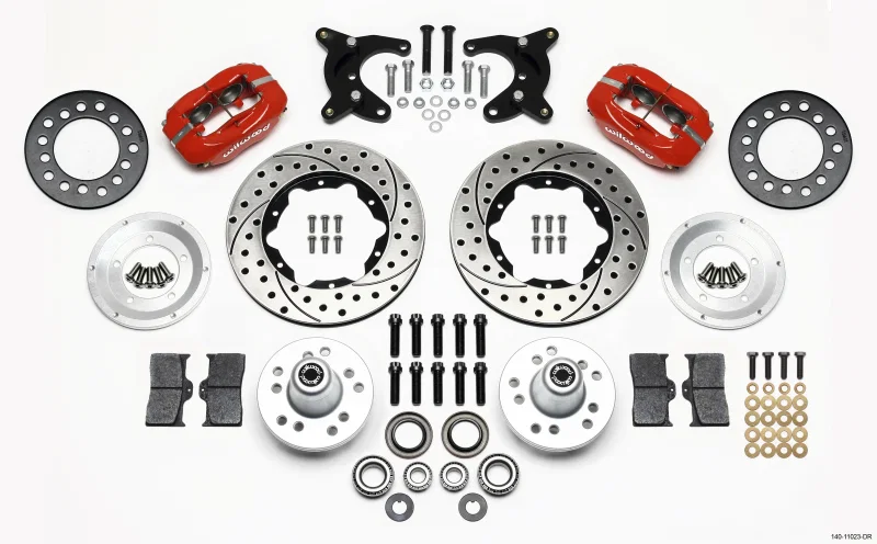 Wilwood 140-11023-DR, Forged Dynalite Front Kit 11.00in Drilled Red 65-72 CDP A Body - 10in Drum