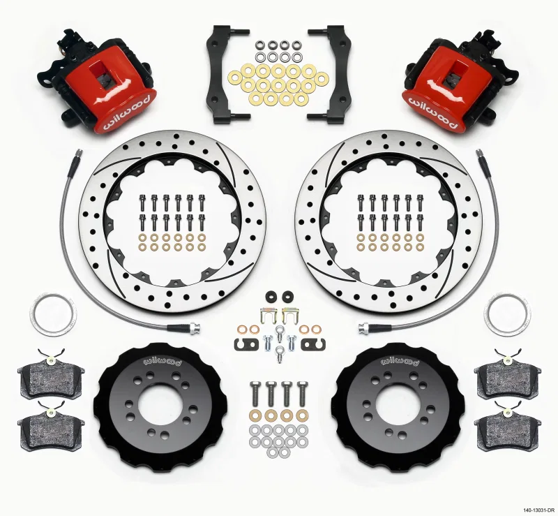 Wilwood 140-13031-DR, Combination Parking Brake Rear Kit 12.88in Drilled Red 2013-Up Ford Focus ST w/ Lines
