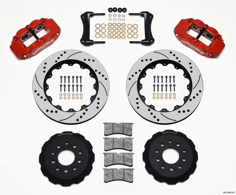 Wilwood 140-9298-DR, Narrow Superlite 6R Front Hat Kit 14.00in Drilled Red 88-93 Corvette C4