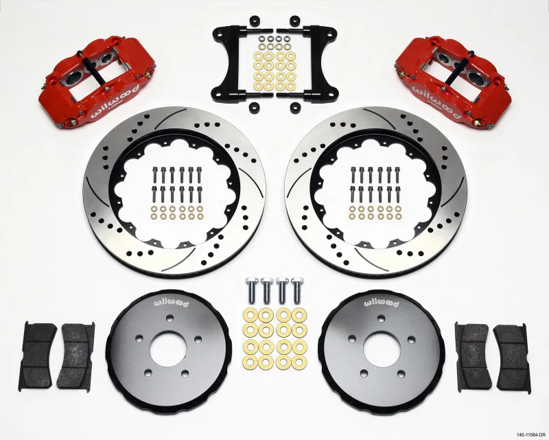 Wilwood 140-11584-DR, Narrow Superlite 6R Front Hat Kit 14.00in Drill Red Nissan 370Z/Fiti G37