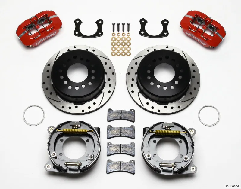 Wilwood 140-11392-DR, Dynapro Low-Profile 11.00in P-Brake Kit Drill-Red New Big Ford 2.50in Off Staggered Mount