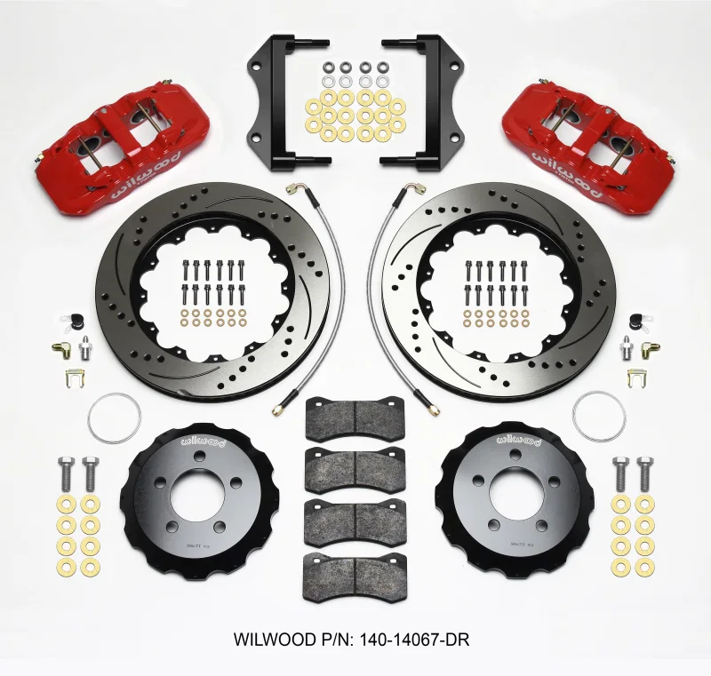 Wilwood 140-14067-DR, AERO6 Front Hat Kit 14.25 Drilled Red 2014-Up Challenger w/Lines