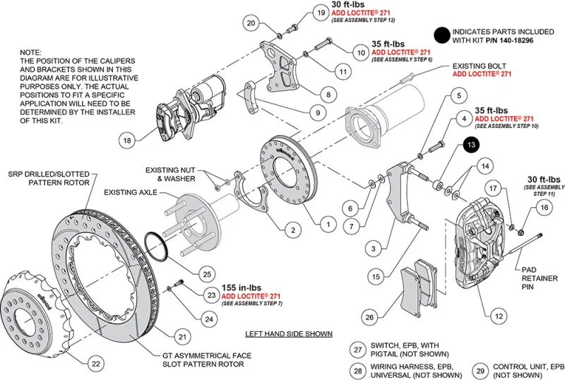 Wilwood 140-18296-DR, New Big Ford XRS4R Rear EPB Big Brake Kit - 14.00in Drill & Slot Rotor - 2.50in Offset - Red